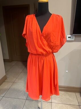 Sunday in Brooklyn Bright Orange V-Neck Wrap-Style Mini Dress